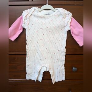 Baby Gap 3-6 Mo Heart Print Long Sleeve Romper Pink And White